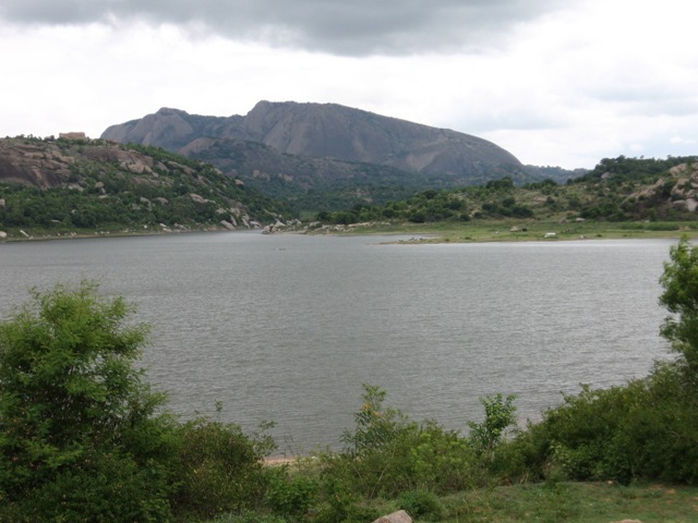 Manchinabele Backwaters with Savanadurga in the background