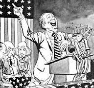 Politician at podium, art by George Woodbridge