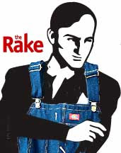 The Rake logo character wearing overalls