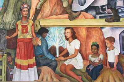 Section of the mural with Frida Kahlo at left, painting
