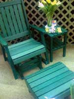 Photo of green patio chair and ottoman made from recycled milk cartons