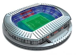 Papercraft imprimible y armable del Nissan Stadium. Manualidades a Raudales.