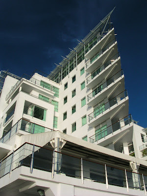 a low angle view of a white building