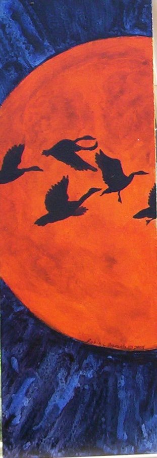 geese against the moon painting