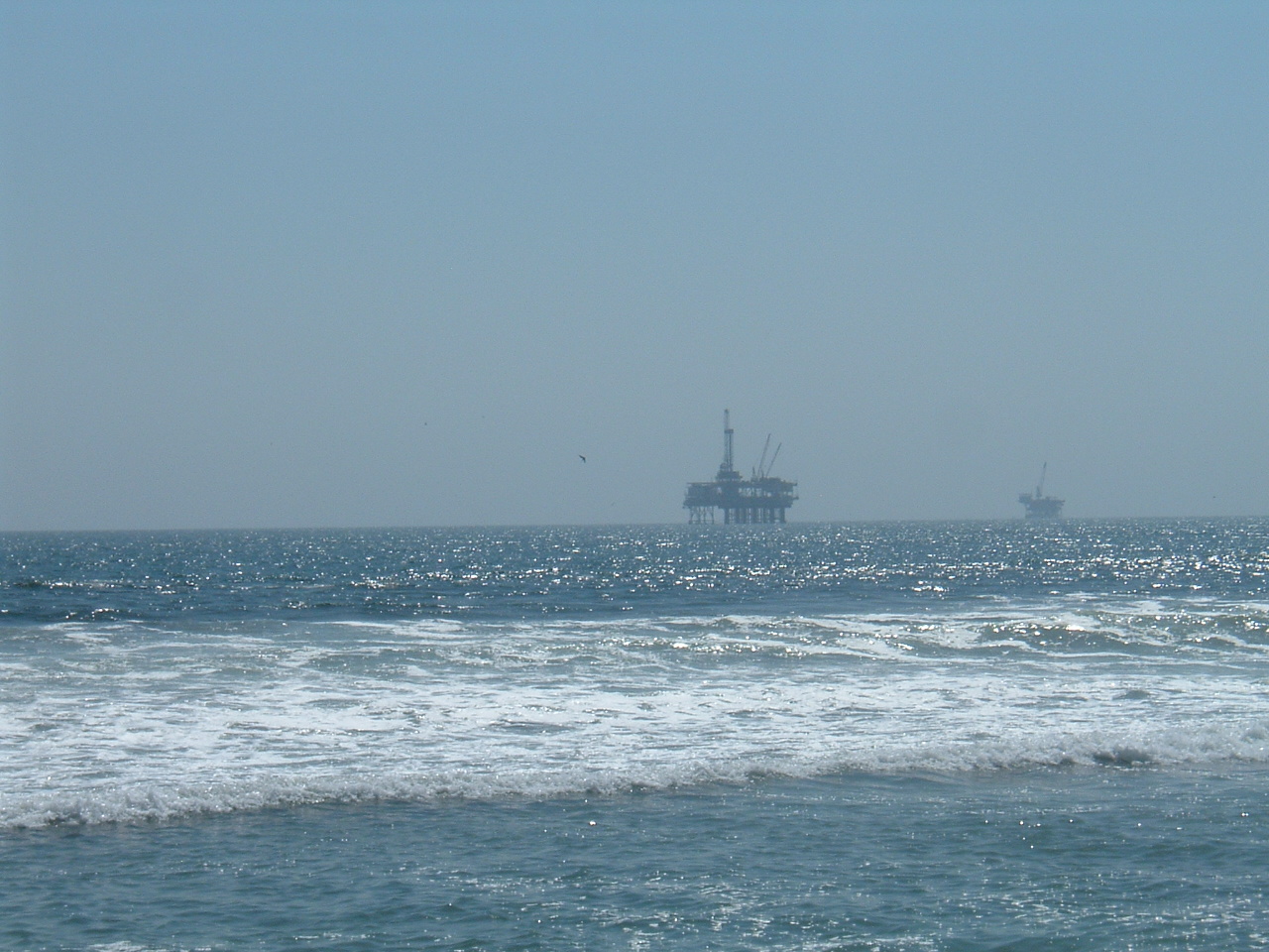 Oil rigs off the coast.