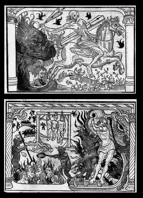 La gueule du Leviathan et la mort sur son cheval AND Les âmes damnés aux Enfers.