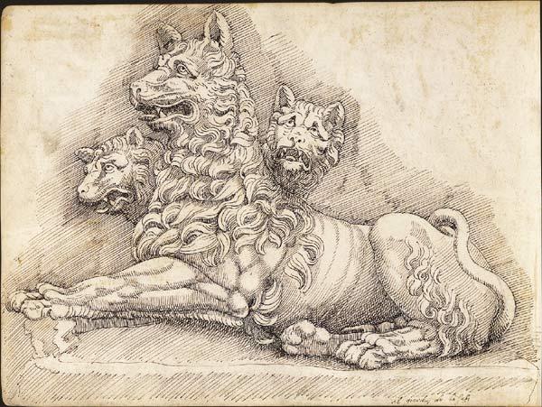 Pierre Jacques sketch of the 3-headed dog, Cerberus