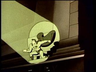 SUPERMAN finds himself in the spotlight of a rocket. Originally seen in the Max Fleischer classic; THE BULLETEERS!