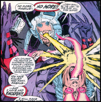 Enraged by MAGNETO's actions, XAVIER takes his greatest weapon - his mind: Seen in the now classic X-MEN #25!