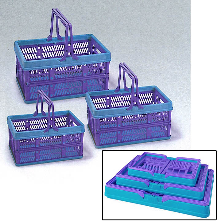 plastic collapsible baskets, 3 sizes, blue and purples