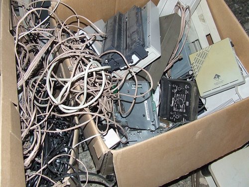 box with cables and other computer junk