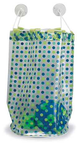 bath toy vinyl bag with blue polka dots