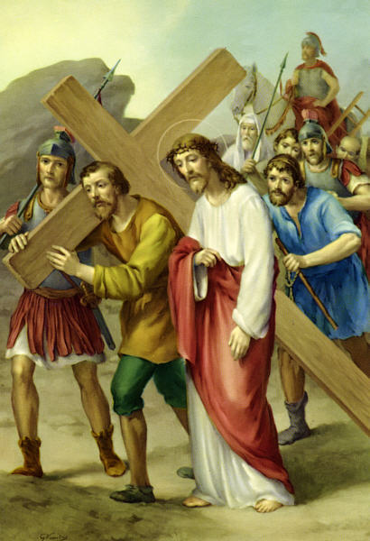 Simon and Jesus carry the Cross