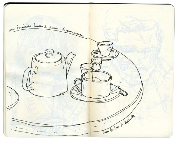 dessin d'une table de café parisien