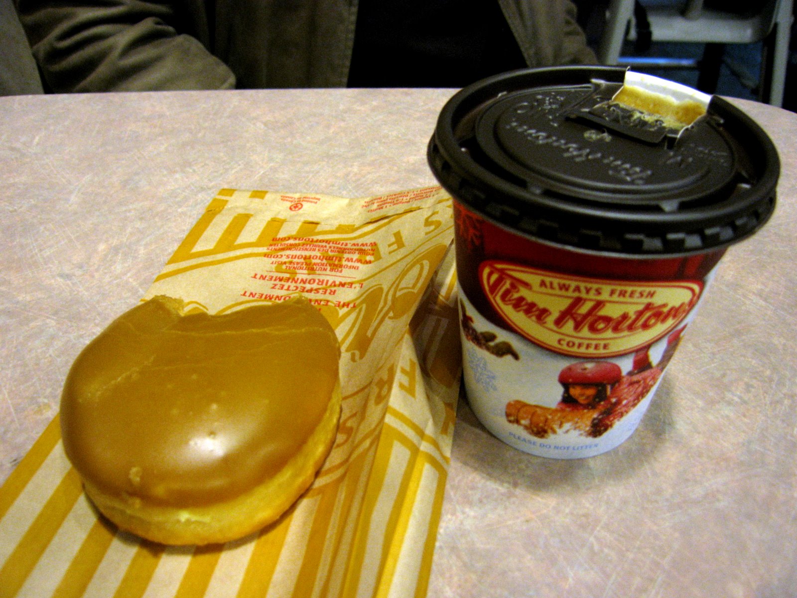 Tim Horton's Butter Caramel Hot Smoothie and Maple Donut