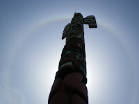 Totem pole surrounded by sun dog in Victoria