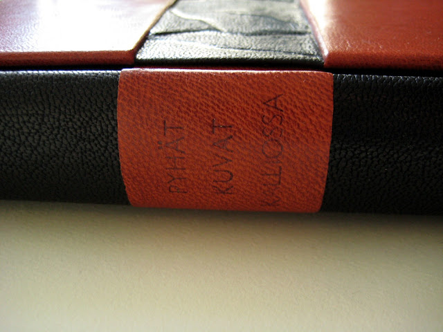 Full leather fine binding of Pyhät kuvat kalliossa, binding by Kaija Rantakari / paperiaarre.com