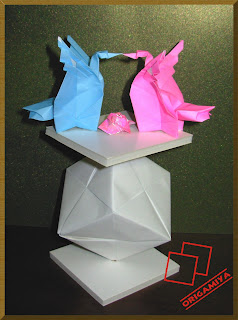 cisne origami rosa kawasaki dobradura cubo sonobe