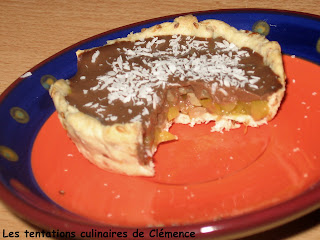 recettes dessert Tartelette mangue/amandes, ganache de chocolat, coco