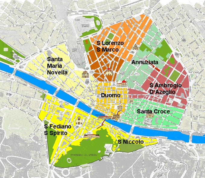 Map of the neighborhoods of Florence, Italy.